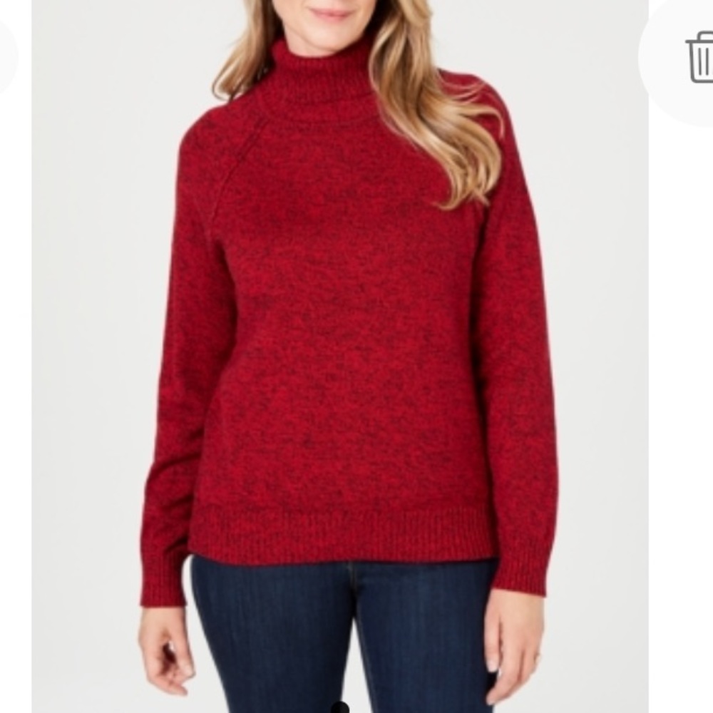 NEW Karen Scott Marled Turtleneck Sweater, Size Large Petite, Red Black